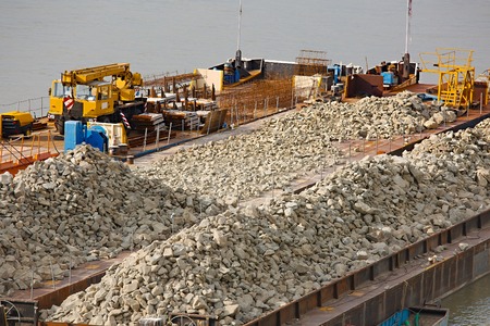 Cargo transportation on the river Danubeの写真素材