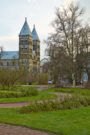Cathedral and park in Lund, Swedenの写真素材