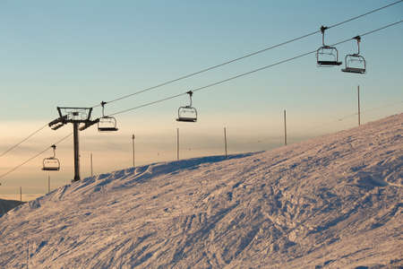 Ski lift in the mountainsの写真素材