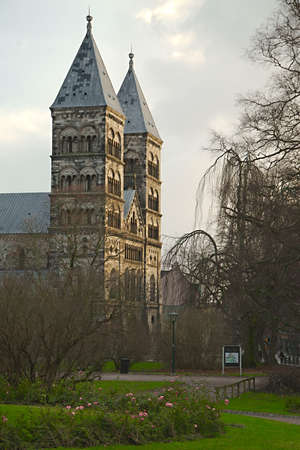 Cathedral and park in Lund, Swedenの写真素材