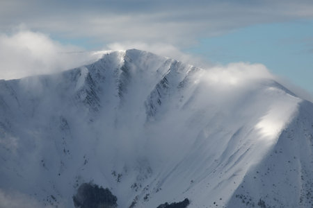 Snowy mountains in winter weather