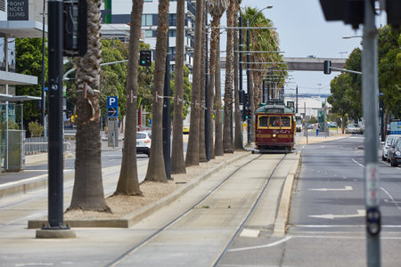 MELBOURNE, AUSTRALIA - MARCH 9, 2014: Tram service in Melbourne center by on old traditional wagon.のeditorial素材