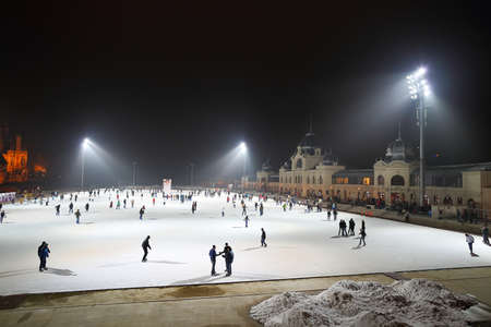 BUDAPEST, HUNGARY - DECEMBER 15, 2015: City Park ice rink in Budapest, Hungary. It is Europe's largest outdoor ice rink.のeditorial素材