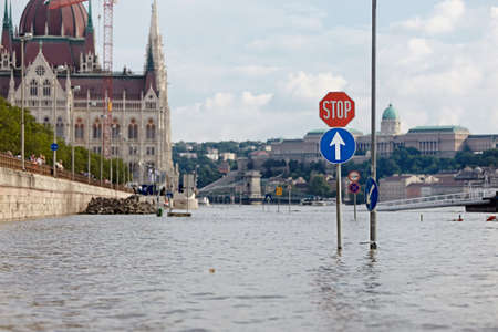Flooded street in Budapestの写真素材
