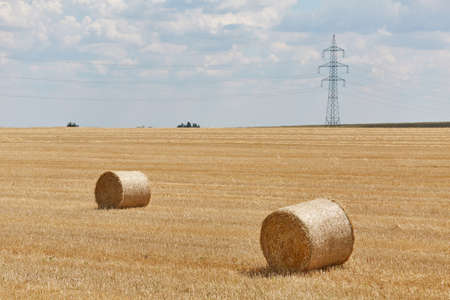 Agricultural field with balesの写真素材