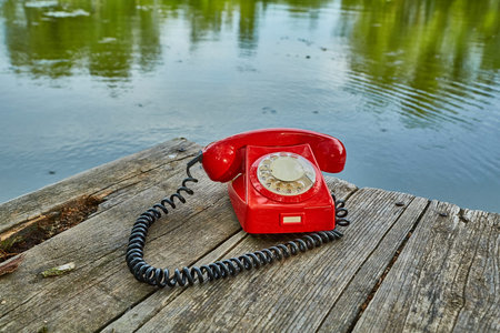 Old telephone in natureの写真素材