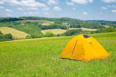 Tents on grassの写真素材