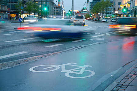 Bicycle lane in the rainの写真素材