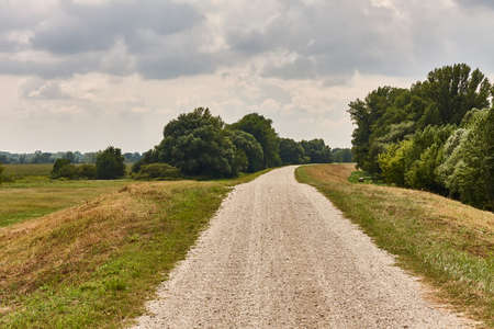 Dirtroad through on a dikeの写真素材