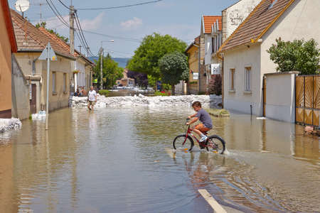 Flooded street and housesのeditorial素材