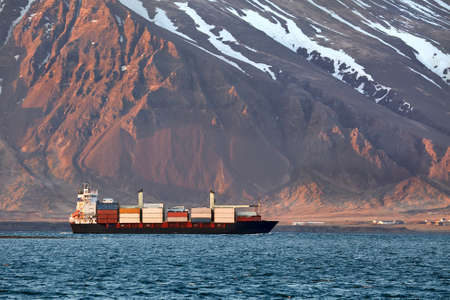 Container ship in Icelandの写真素材