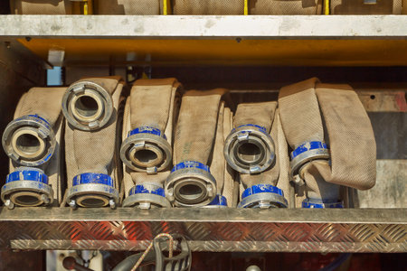 Hoses of a fire truck