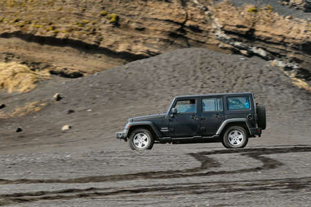 Jeep Wrangler on Icelandic terrainのeditorial素材