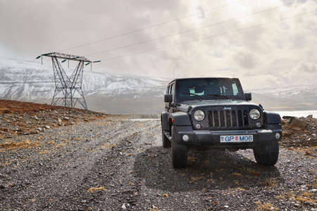 Jeep Wrangler on Icelandic terrainのeditorial素材