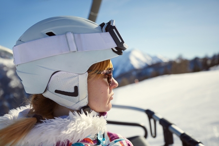 Ski lift female portraitの写真素材