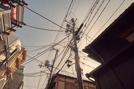 Many electric cablesの写真素材