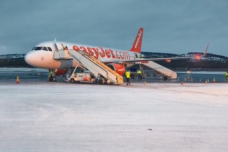 Arriving at Ivalo Airport, Finnish Laplandのeditorial素材