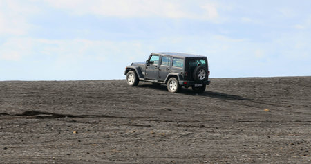 Jeep Wrangler on Icelandic terrainのeditorial素材