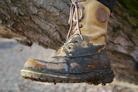 Boots used outdoorsの写真素材