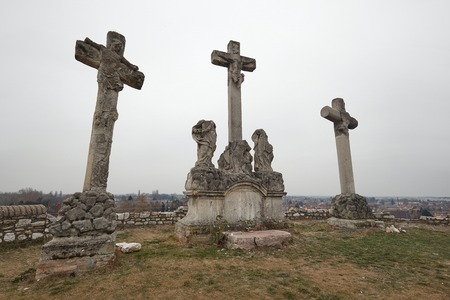 Crosses on a hillの写真素材