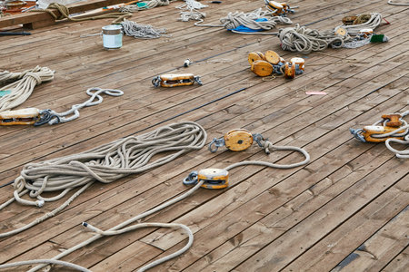 Sailing boat roaps on a deck