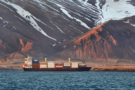 Container ship in Icelandの写真素材