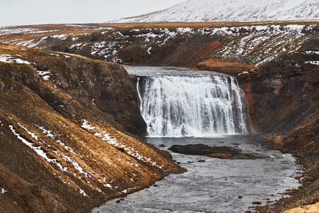 Thorufoss waterfall in Iceland, wild landscapeの写真素材
