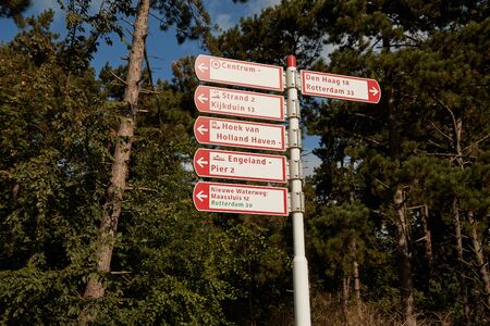 Direction signs in a park in the Netherlandsの写真素材