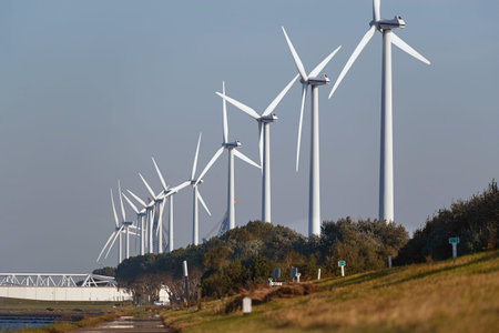 Wind turbines near Rotterdam in the port area near Rozenburg