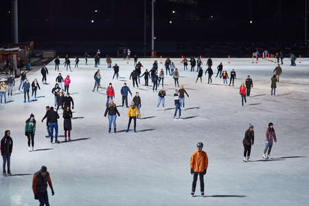 People skating on the ice rink in Budapestのeditorial素材