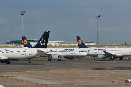 Unused airplanes stored during Covid-19 virus pandemicのeditorial素材