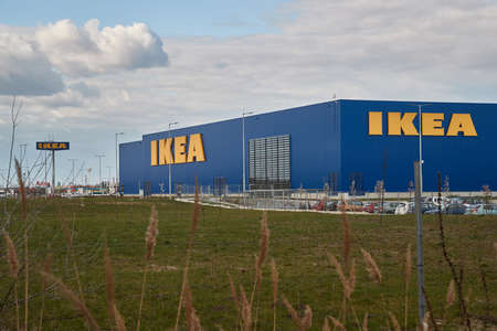 Ikea store sign on blue wallのeditorial素材
