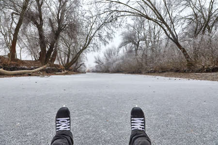 Skating on a lakeの写真素材