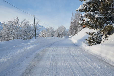 Winter Road in a Villageの写真素材