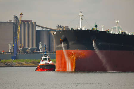 Oil Tanker Ship in Rotterdamの写真素材