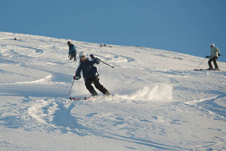 Skiing in fresh powder snowのeditorial素材