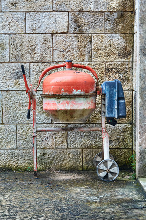 Concrete mixer in a backyardの写真素材