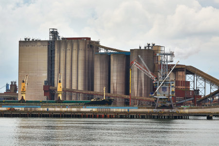 Industrial harbor with rusty structuresの写真素材