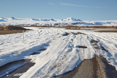 Road with snow and iceの写真素材