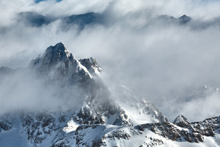 High mountains in cloudsの写真素材