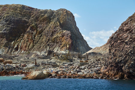 Old collapsed ruins, White Island Sulfur Mineの写真素材