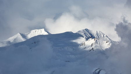 Mountains covered with snowの写真素材