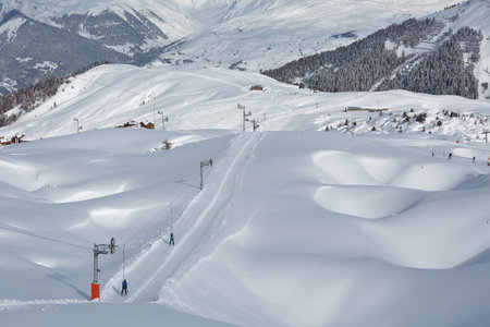 Skiing slopes in the Alpsの写真素材