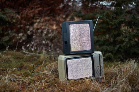 TV no signal in grassの写真素材