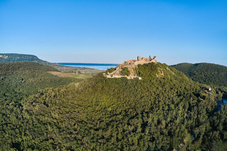 Medieval castle drone aerial view, Szigligetの写真素材