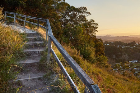 Path with stair in New Zealandの写真素材