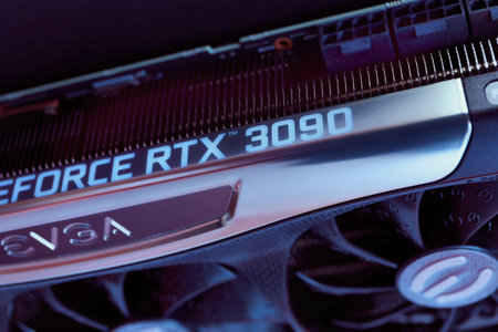 Nvidia Geforce RTX 3090 GPU graphics card detailのeditorial素材