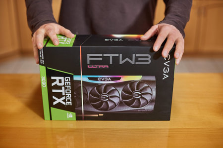 Buying EVGA Geforce RTX 3090 Nvidia GPU in a shopのeditorial素材