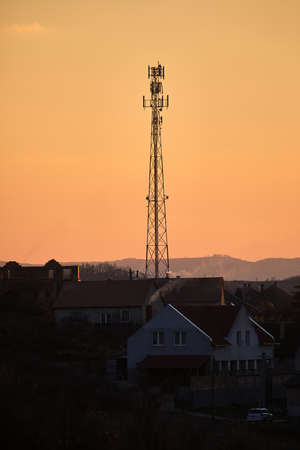 Transmitter towers on a hillの写真素材