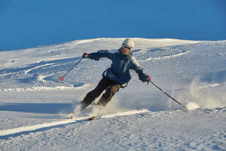 Skiing in fresh powder snowのeditorial素材